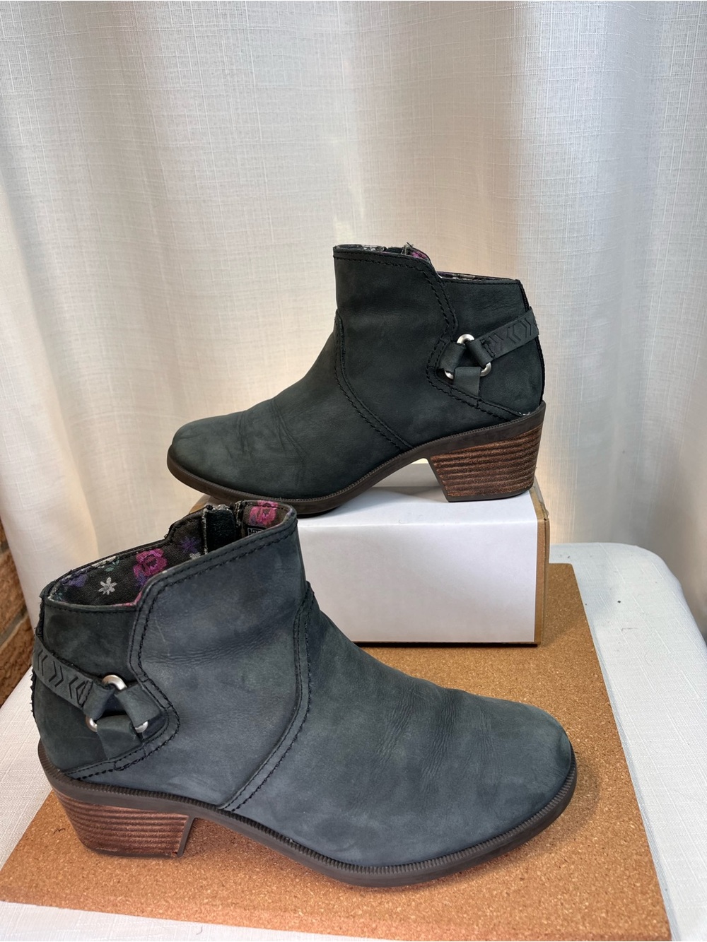Teva Foxy 1008317 Charcoal Nubuck Ankle Boots Side Zip Block Heel 7.5